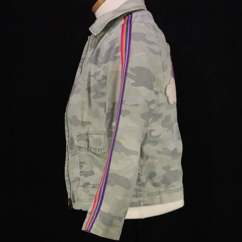 Canvas Camo Jacket Rainbow Seguin Girls Size M 7/8